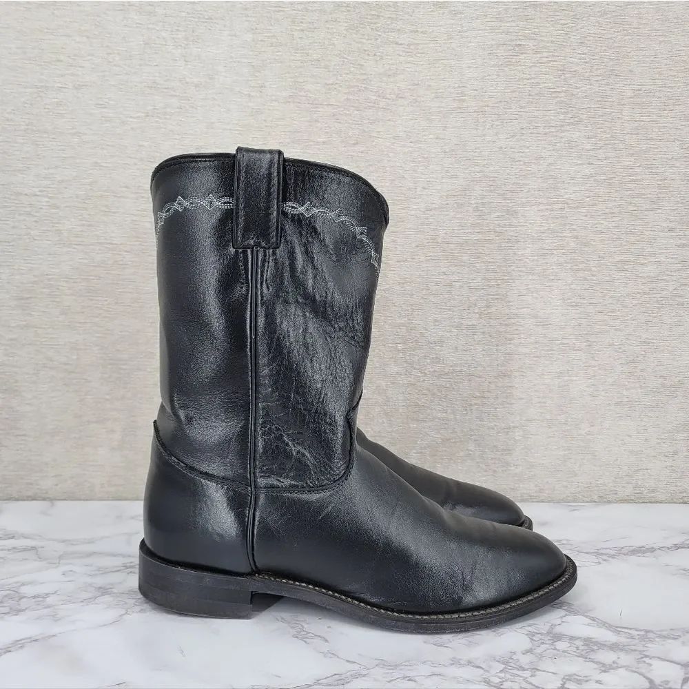 Justin Boots Vintage USA Brock Roper 3233 Black Leather Cowboy Boots
